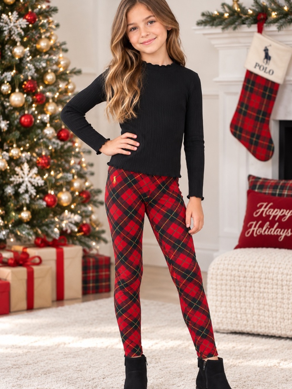 Polo Ralph Lauren Girls M 8-10 Red Tartan Plaid Holiday Leggings